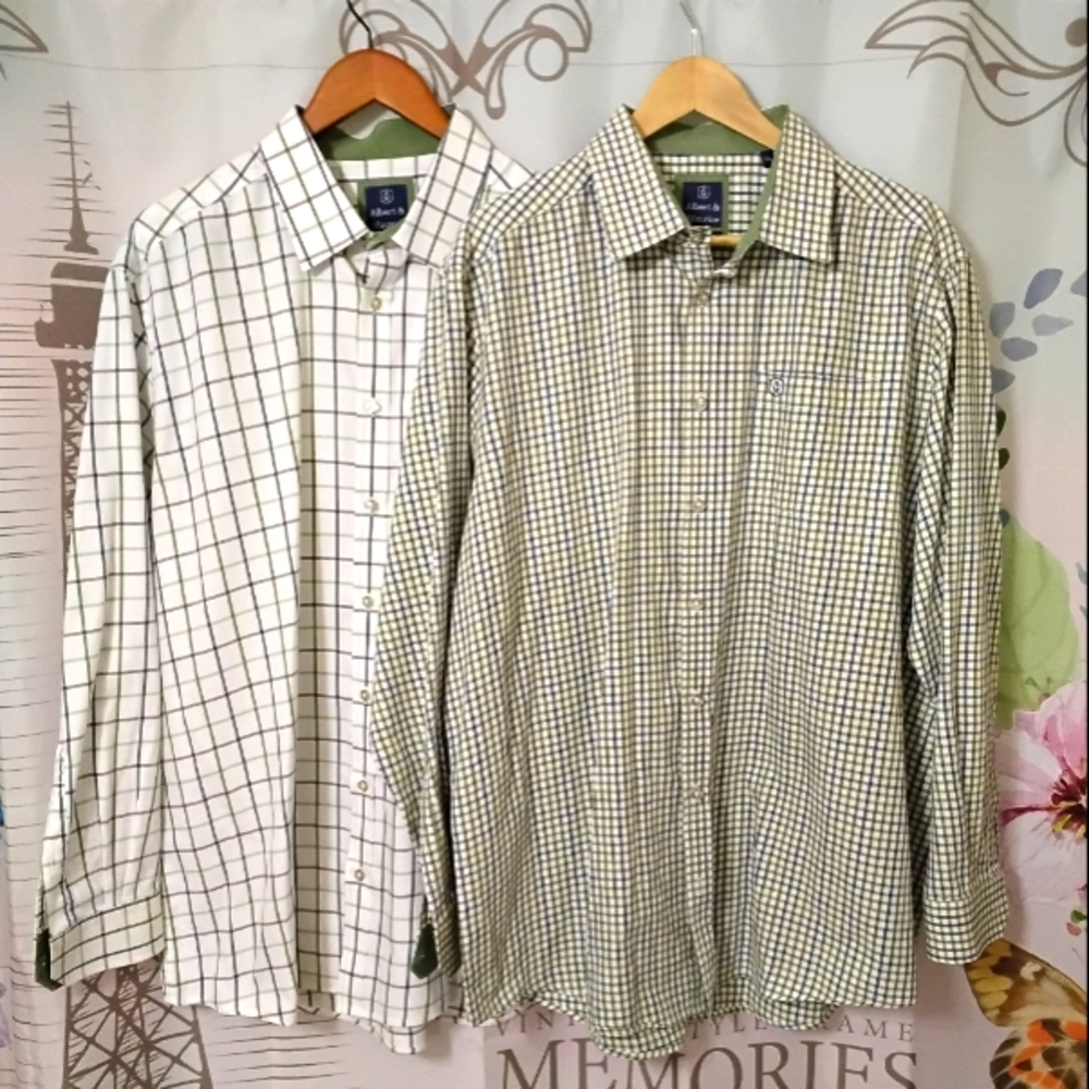 Two ~ Albert and Maurice Mens Blandford Shirt Size XXL Green & Cream